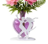 Vase en verre en forme de cœur - 11 x 12 cm, support en fer pour couple dansant | Porte-fleurs romantique pour la maison, le bureau, le jardin, la table basse, décoration de mariage | Station d'affich