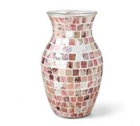 Vase en Verre mosaïque 20 cm, Vase à Fleurs déco, Rose marbré Vase (Rose-B) | Vase décoratif en verre effet mosaïque Rose marbré, hauteur 20 cm ; pour fleurs, branches et décoration de table.
