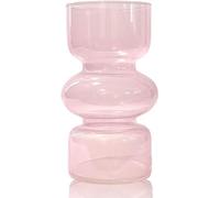 Vase en verre rose de 17,8 cm pour fleurs, pot de fleurs hydroponique moderne, centre de table floral pour décoration de maison, bureau, vase de table élégant pour salon, chambre à coucher, table