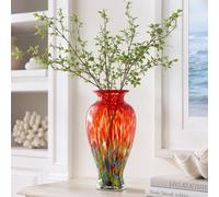 Vase en verre soufflé à la main, coloré, à large ouverture pour cheminée, centre de table, entrée, salon, décoration intérieure, mariage, hauteur 30 cm, rouge flamme