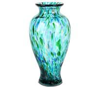 Vase en verre soufflé à la main, coloré, à large ouverture pour cheminée, centre de table, entrée, salon, décoration intérieure, mariage, hauteur 30 cm, turquoise