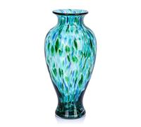 Vase en verre soufflé à la main de 30 cm de haut, magnifique vase à bourgeons turquoise mer à large ouverture pour centre de table, vases à fleurs en verre de Murano peint coloré pour - entrée de