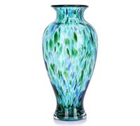 Vase en verre soufflée à la bouche, hauteur 30 cm, belle vase turquoise avec large ouverture, vase à boutons pour décoration de table, verre de Murano coloré, vases à fleurs pour la maison, entrée