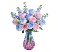 Vase en verre, style européen, créatif, fleurs séchées colorées, vase en verre hydroponique, accessoire de décoration de salon, vase de couleur dégradé (bleu violet)