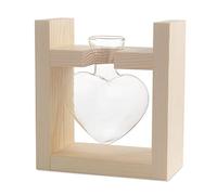 Vase en verre transparent en forme de cœur, vase en verre avec support en bois massif, station de propagation de plantes hydroponiques pour jardin, bureau, décoration de mariage, terrarium