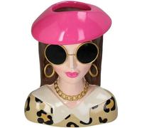 Vase Fashion Lady 'Été' - Vase décoratif de tête - Polyresin - Chapeau rose & lunettes de soleil - Hauteur 29 cm - Design artistique pour des espaces stylés