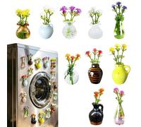 Vase Fridge Magnets - 3x2x2cm 10pc Mini Ceramic Glass Flower Pot Magnet Set, Cute Decorative Tiny Planter Stickers for Home Office School Classroom Locker Whiteboard Cabinet
