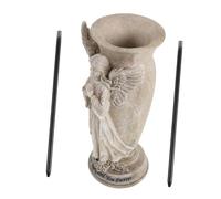 Vase Funéraire Beige en Matière Synthétique et Fer avec Pointe Métal | Ouverture Élargie, Pose au Sol Stable, pour Fleurs Sèches ou Artificielles, 24, 90x12, 20x9, 50cm