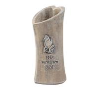 Vase funéraire en forme de cœur en polyrésine, gris, hauteur : 18 cm, largeur : 7,5 cm