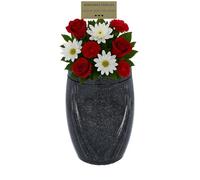 Vase funéraire gravé - Gris foncé - Granit - Cimetière - Vase à fleurs (plaque OUI)