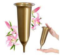 Vase funéraire KADAX, Vase en Plastique, à Fleurs, en Plastique pour Fleurs, de cimetière résistant aux intempéries, enfichable antigel pour Tombe (10cm, avec Piquet, Or)