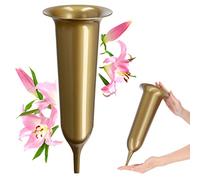 Vase funéraire KADAX, Vase en Plastique, Vase à Fleurs, Vase en Plastique pour Fleurs, Vase de cimetière résistant aux intempéries, Vase enfichable antigel pour Tombe (12cm, avec Piquet, Or)