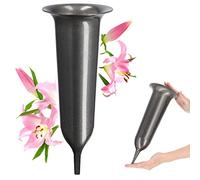 Vase funéraire KADAX, Vase en Plastique, Vase à Fleurs, Vase pour Fleurs, Vase de cimetière résistant aux intempéries, Vase enfichable résistant au Gel pour Tombe (13,5 cm, avec Piquet, Graphite)