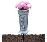 Vase Funéraire,Piquet De Sol En Résine Avec Sculpture D'Ange | Vase de Cimetière pour Fleurs Naturelles ainsi que Artificielles | Pour Amis Maman Papa Et Toute La Famille Tombe Cimetière Pierre Tombal