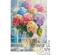 Vase Hortensias Puzzle 1000 Pièces pour Adultes Jeu de Puzzle 1000 Pièces Nature Décoratif Relaxation Cadeau Famille 38x26cm/1000pcs