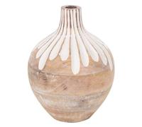 Vase Jarre Décoration en Bois, Forme Ovale soliflore, Couleur Naturelle et Blanc, 20x15 cm, Style Rustique