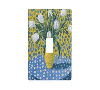 Vase jaune avec tulipes blanches - Plaque murale décorative à bascule unique pour cuisine, ferme, chambre à coucher, salle de bain