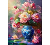 Vase Lotus Pivoine Puzzle 120 Pièces pour Adultes, Puzzle Impossible, Puzzles Classique pour Adulte, Puzzles Coloré Jeu de Famille et Team Building
