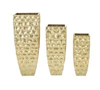 Lot de 3 pots de fleurs en métal doré cm 38x38x94-30,5x30,5x76-23x23x63