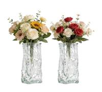 Vase Mini en Verre Effet Pierre Glacée 16,5cm - Lot de 2 Vases Design Moderne et Minimaliste - Décoration de Table pour Salon & Bureau - Idée Cadeau pour Mariage, Fête de Pendaison de Crémaillère