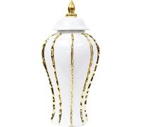 Vase Moderne en Céramique avec Couvercle, Porcelaine Temple Jars Centre De Table Arrgement Floral Vase Pot De Fleurs Salon Home Decor, Or Blanc, M