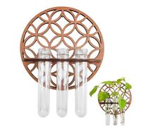 Vase mural, avec supports en bois, à essai, à suspendre, pour la maison, le bureau, le salon, la cuisine, 3 tubes