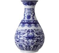 Vase mural en céramique bleu blanc - Pot de fleurs en porcelaine antique à suspendre | Vase décoratif pour bambou porte-bonheur & fleurs séchées - style asiatique pour le salon