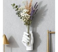 Vase Mural en Forme de Main - Décoration Artistique Vintage - Sculpture de Main Grandeur Nature avec Vase-éprouvette en Verre - Statue Murale Unique pour intérieur et extérieur (Blanc)