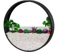 Vase Mural, Roud en Métal Mural Plater Mural Mouted Hagig Fleur Pot Plat Support, Moder Wall Decor Art pour Balcoy Garde, Platig Air Plat, Fleur Séchée, Succulet, Black, 25cm/10inch