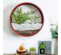 Vase Mural, Roud en Métal Mural Plater Mural Mouted Hagig Fleur Pot Plat Support, Moder Wall Decor Art pour Balcoy Garde, Platig Air Plat, Fleur Séchée, Succulet, Red, 20cm/10inch