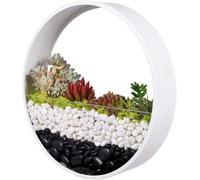 Vase Mural, Roud en Métal Mural Plater Mural Mouted Hagig Fleur Pot Plat Support, Moder Wall Decor Art pour Balcoy Garde, Platig Air Plat, Fleur Séchée, Succulet, White, 20cm/10inch