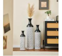 Vase noir et blanc du sol au plafond - 3 vases rétro du sol au plafond, vase décoratif haut de branche de Pampa