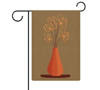 Vase orange simple avec fleurs drapeau de jardin saisonnier vacances toile de jute double face maison cour drapeaux extérieurs 32 x 47 cm