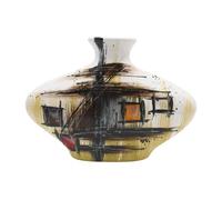 Vase Ovale en céramique avec Motif Abstrait, Noir/Marron/Argent, Fait à la Main, Dimensions (L x l x h) env. 7 x 30 x 20 cm