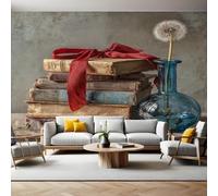 Vase Papier Peint 300 x 210 cm Livres anciens et pissenlits Papier Peint Panoramique Tapisserie Photo Poster Intissé Mur Moderne Décor Murale Salon Chambre á Coucherr Bureau
