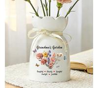 Vase personnalisé en céramique pour grand-mère - Nom de petit-enfant - Mois de naissance - Vase à fleurs pour la fête des mères - Décoration de jardin pour maman, grand-mère, Gigi Mimi, cadeau de