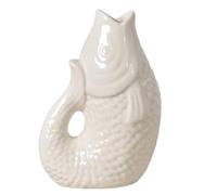 Vase Poisson Bohème Décoratif en Grès Cérame, Symbole d'abondance, Dimension 12 cm (Blanc cassé)
