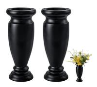 Vase pour cimetière, vase en résine pour tombe avec porte-fleurs pour table, fleurs artificielles ou fraîches, décorations de pierre tombale pour cimetière (2 pièces, noir), la fleur n’est pas incluse