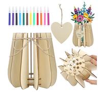 Vase pour Fleur Lego, 3D Puzzle en Bois Vase de Fleurs avec 12 Crayons D'Aquarelle pour Roses, Tournesols, Tulipes, Orchidées
