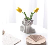 Vase pour le visage, décoration de bureau, en céramique, forme féminine, étagère idéale, vase à fleurs blanc moderne, décoration de table, salon, bureau, café, petite décoration (petite taille)