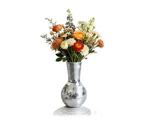 Vase Relaxdays Disco, Effet Miroir, HxD 28x14 cm, Vase mosaïque Rond, déco Table, Scintillant, argenté