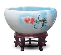 Vase rond, bol à poisson chinois Feng Shui avec présentoir en bois, vase d'entrée, jardinière de jardin 504232 cm de diamètre, panier de fruits/bols de rangement, pot de fleurs en céramique(19.6"Wx9.4
