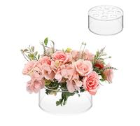 Vase rond en acrylique transparent | 12 trous pour fête de mariage, centre de table à manger, centre de table floral cylindrique pour table à manger, support de fleurs bas avec trous pour la maison,