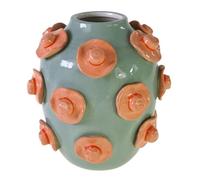 Vase Rond en Dolomite Peint à la Main Bleu-Rose avec Chapeaux 23 cm Décorative