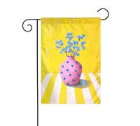 Vase rose à pois avec drapeau de jardin à fleurs bleues 30 x 45 cm vertical double face ferme vacances décorations extérieures drapeau de cour