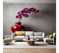 Vase Rouge Papier Peint 300x210 cm Orchidée violette Panoramique 3D Poster Geant Mural Photo Muraux Pour Salon Chambre à Coucher Maison Décoration Intérieure Moderne
