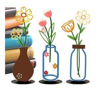 Vase Set - Abstract Iron Sculpture for Embellishing | Premium Finish with Wire & Geometric Botanical Stand for Boudoir, Lounge, Pantry and Rural Cottage