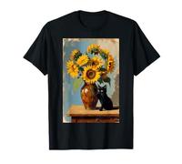 Vase Tournesols Van Gogh Chat Noir T-Shirt