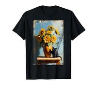 Vase Tournesols Van Gogh Chat Noir T-Shirt