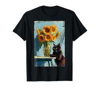 Vase Tournesols Van Gogh Chat Noir T-Shirt
